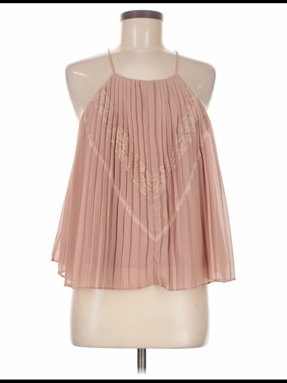 Astr Pleated Lace-Trim Camisole in Dusty Rose